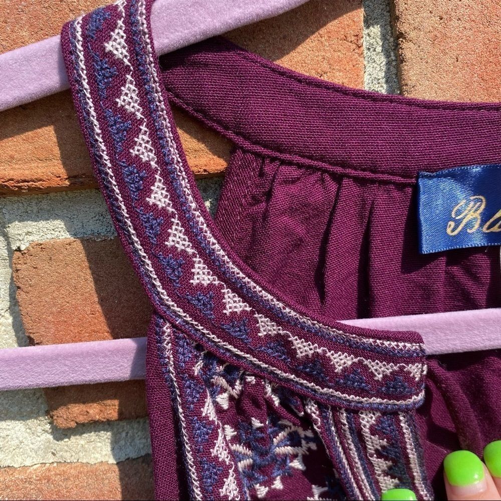 Blue Rain Burgundy Split-Neck Embroidered Tank - Picture 6 of 7